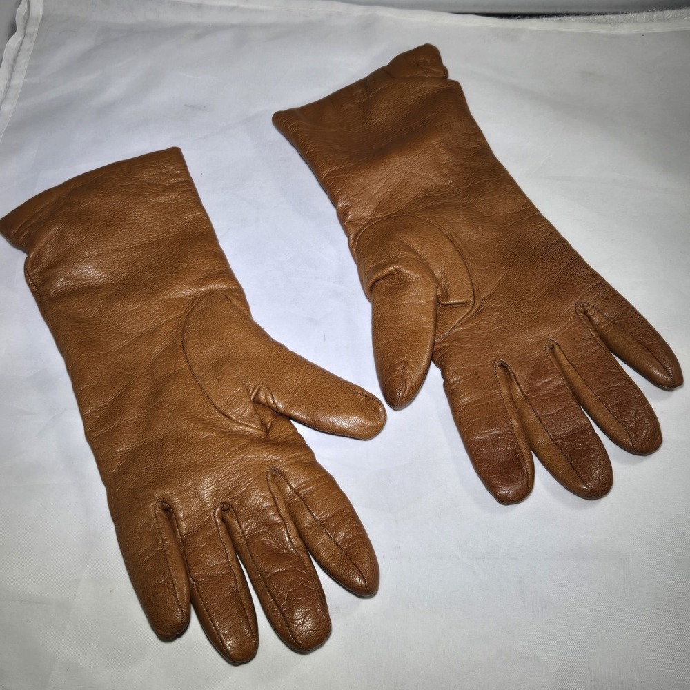 Vintage Saks Fifth Ave Womens 7.5 Brown Leather Glove Cashmere Lined Made Italy